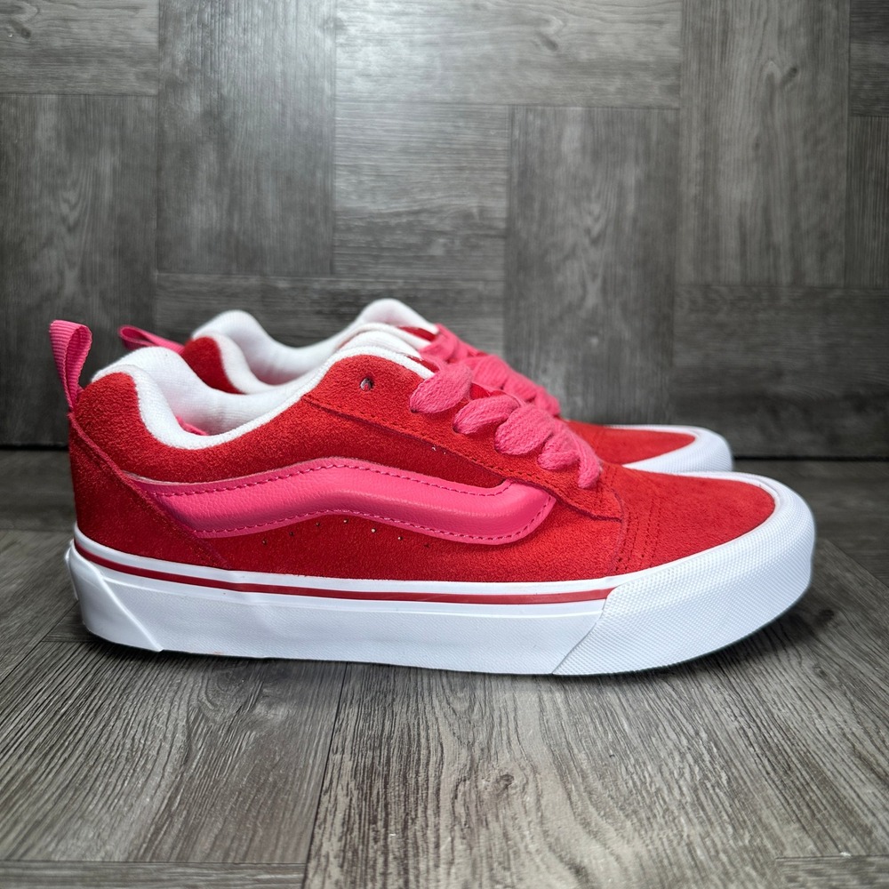 Vans Knu Skool Women 7 Red Pink Suede Chunky Skate Streetwear NEW